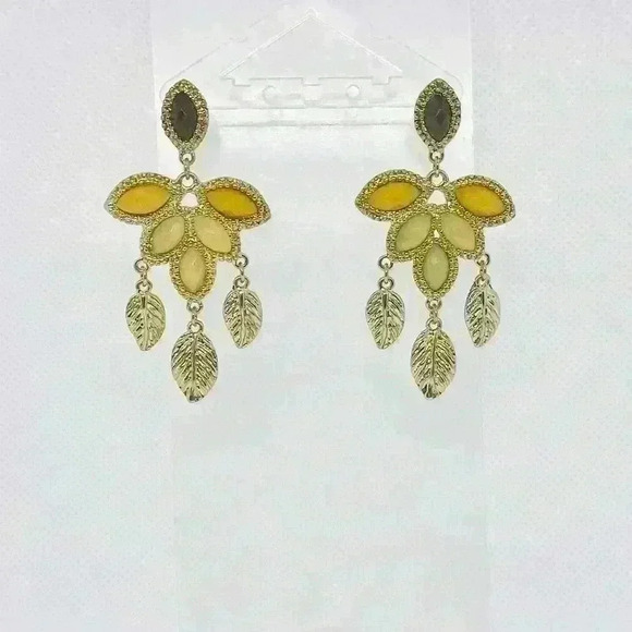 Dashing Dangling Statement Earrings in Mustard Yellow - Picture 1 of 4